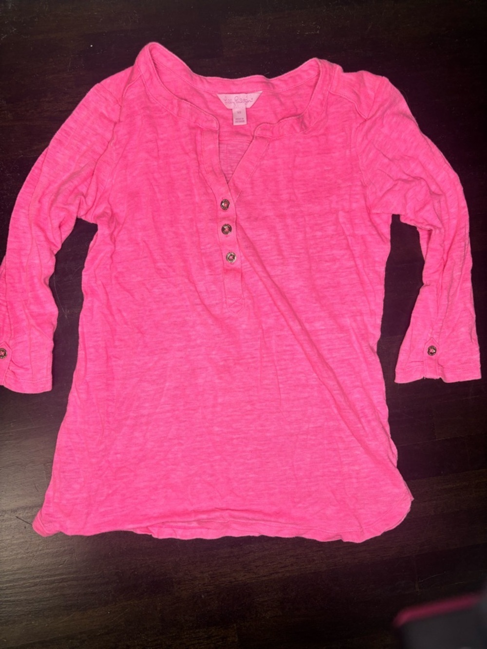 Lilly Pulitzer 100% linen 3/4 sleeve top in pink size xs